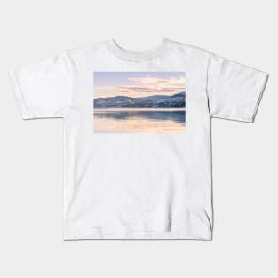 Peaceful Winter Sunset Mountain Lake Reflections Kids T-Shirt